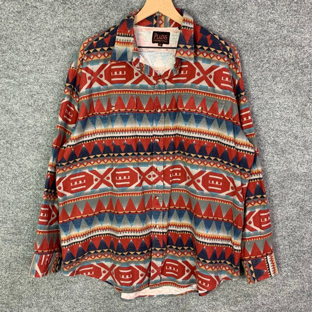 Plains Western Wear Men's‎ Aztec Southwest Button-Up Shirt SZ XL